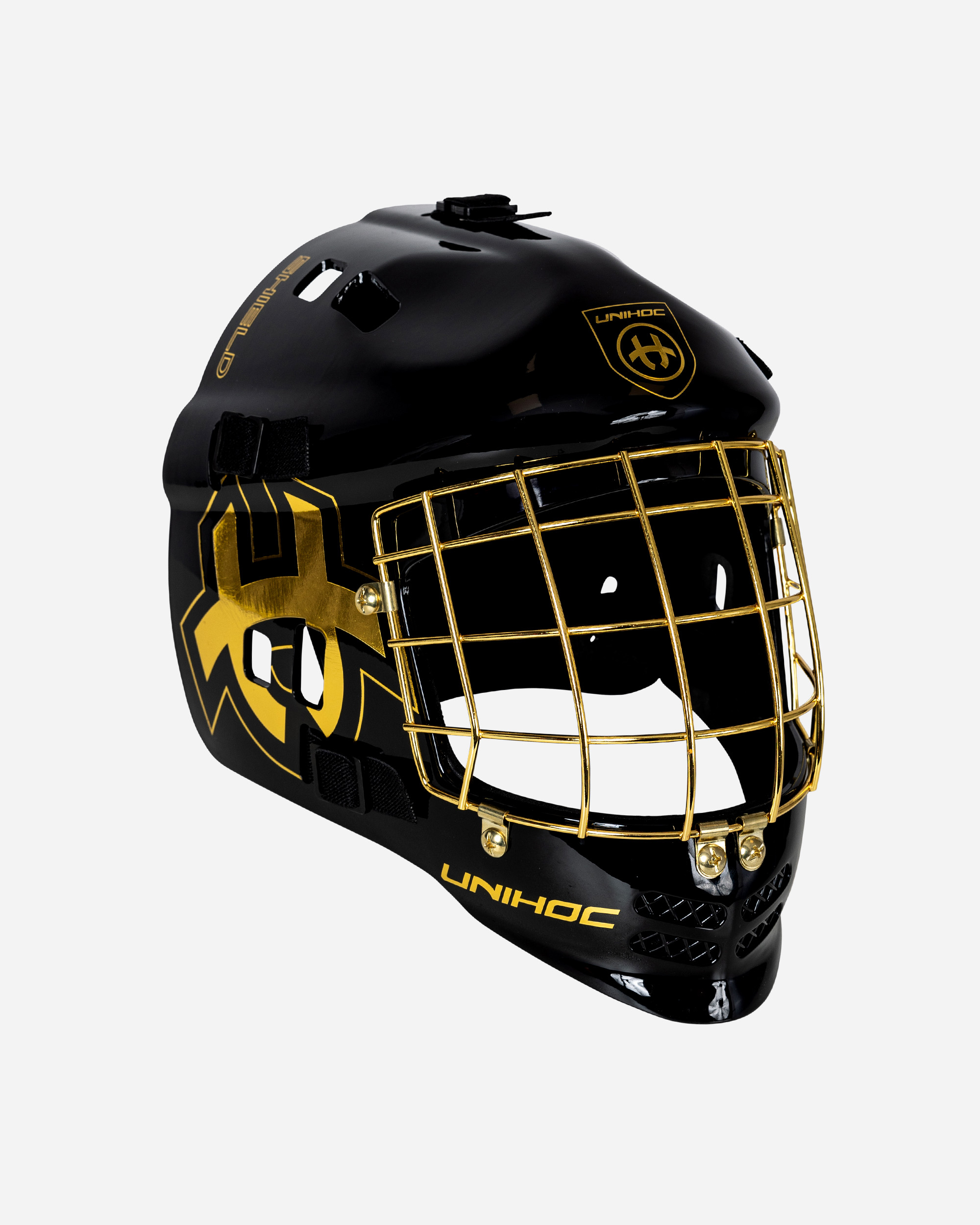 GOALIE MASK UNIHOC SHIELD BLACK/GOLD LTD EDT